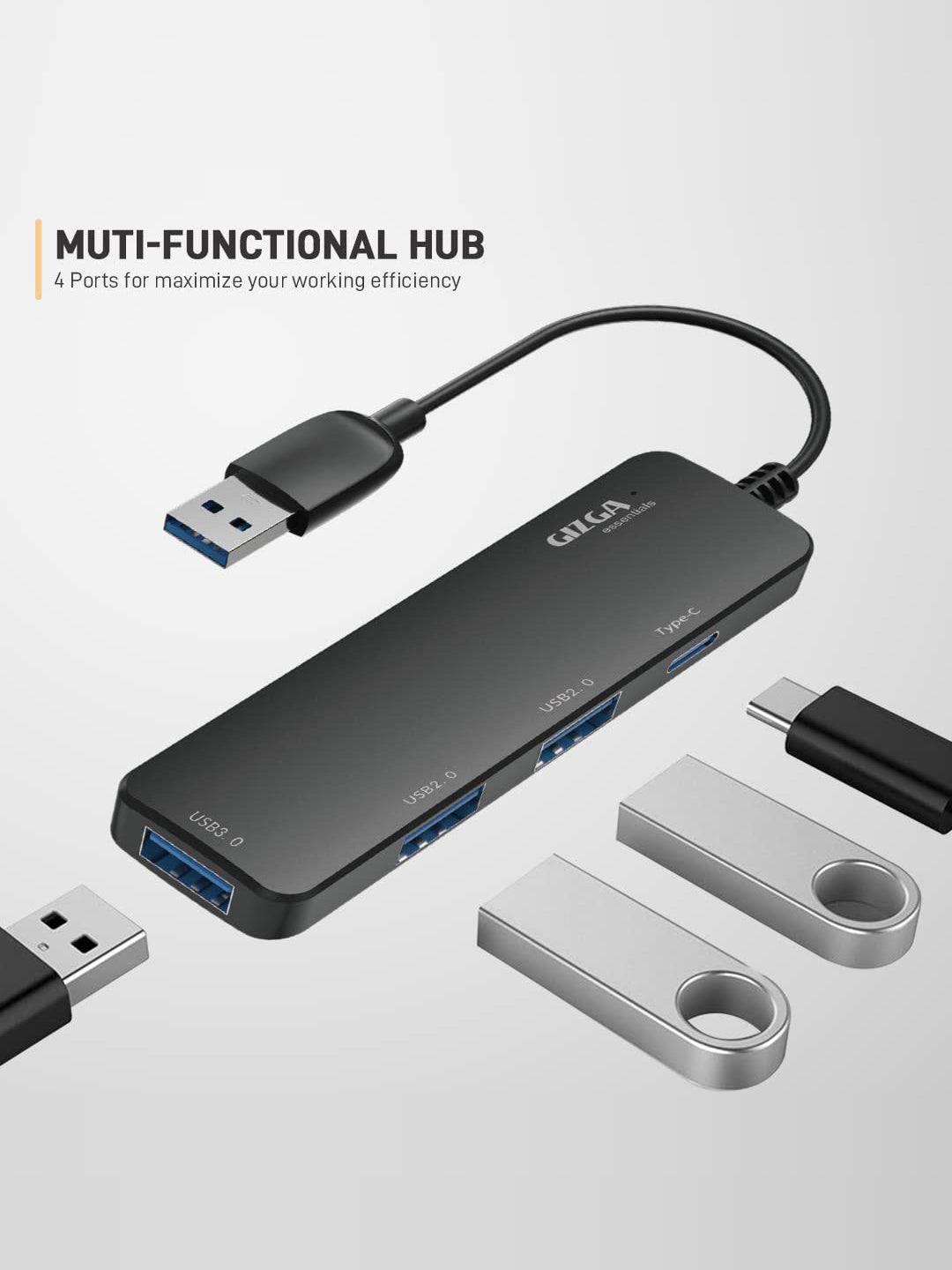 USB A 3.0 HUB, 4 Port Adapter, 5GBPS Fast Data Transfer