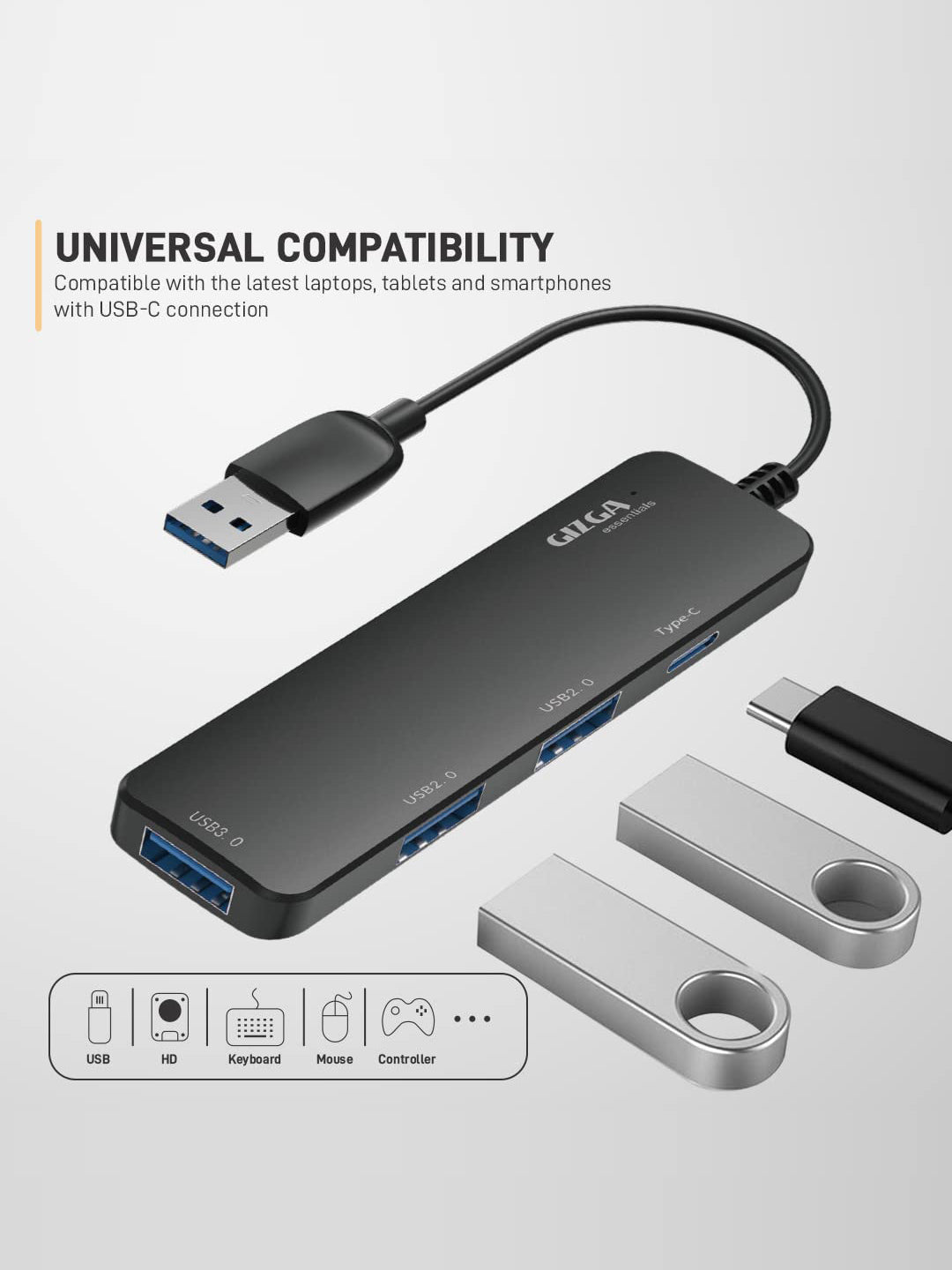 USB A 3.0 HUB, 4 Port Adapter, 5GBPS Fast Data Transfer