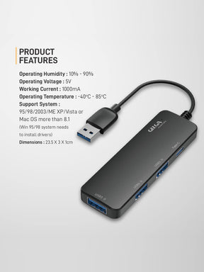 USB A 3.0 HUB, 4 Port Adapter, 5GBPS Fast Data Transfer