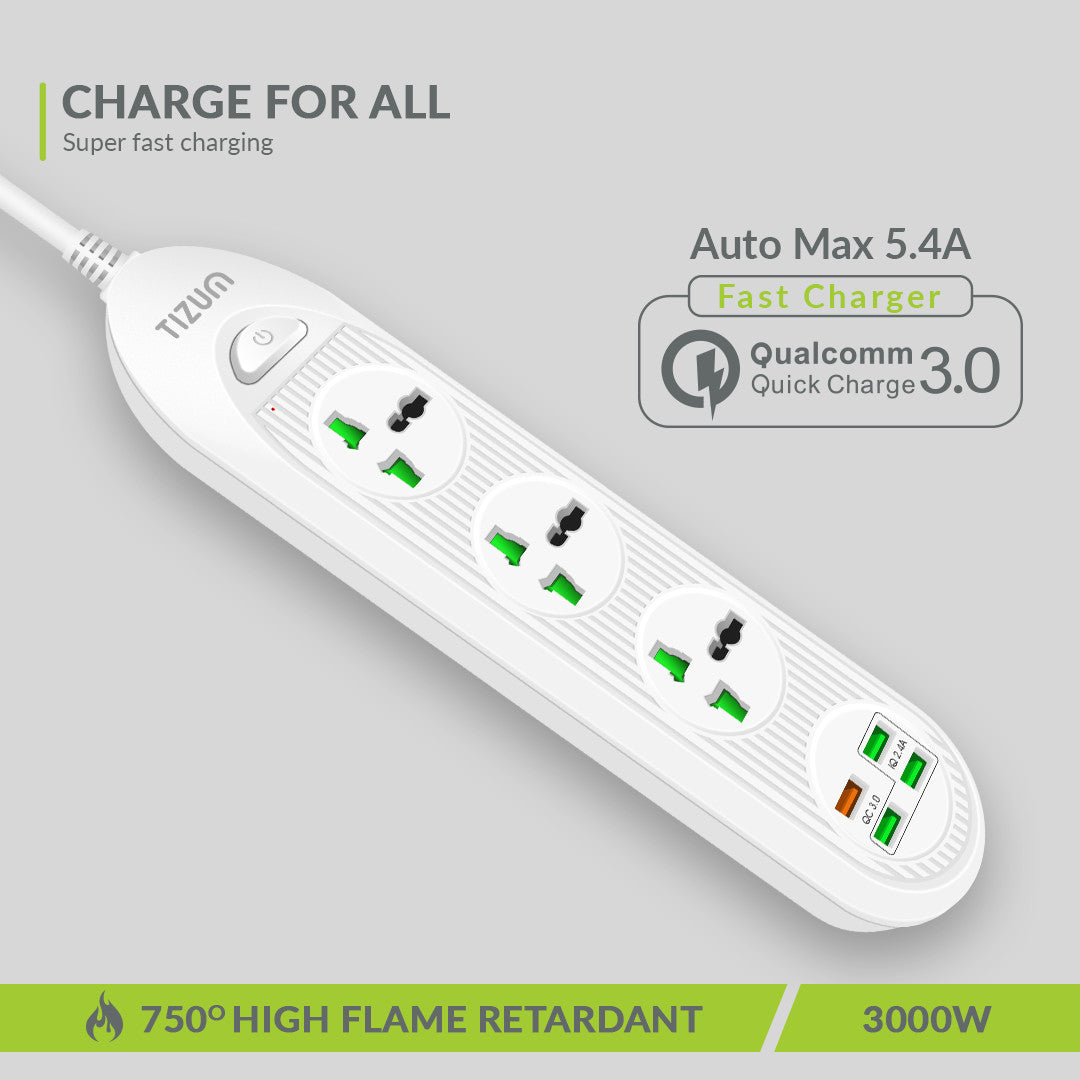 Fast Charging Extension Board with USB Port for Office and Home