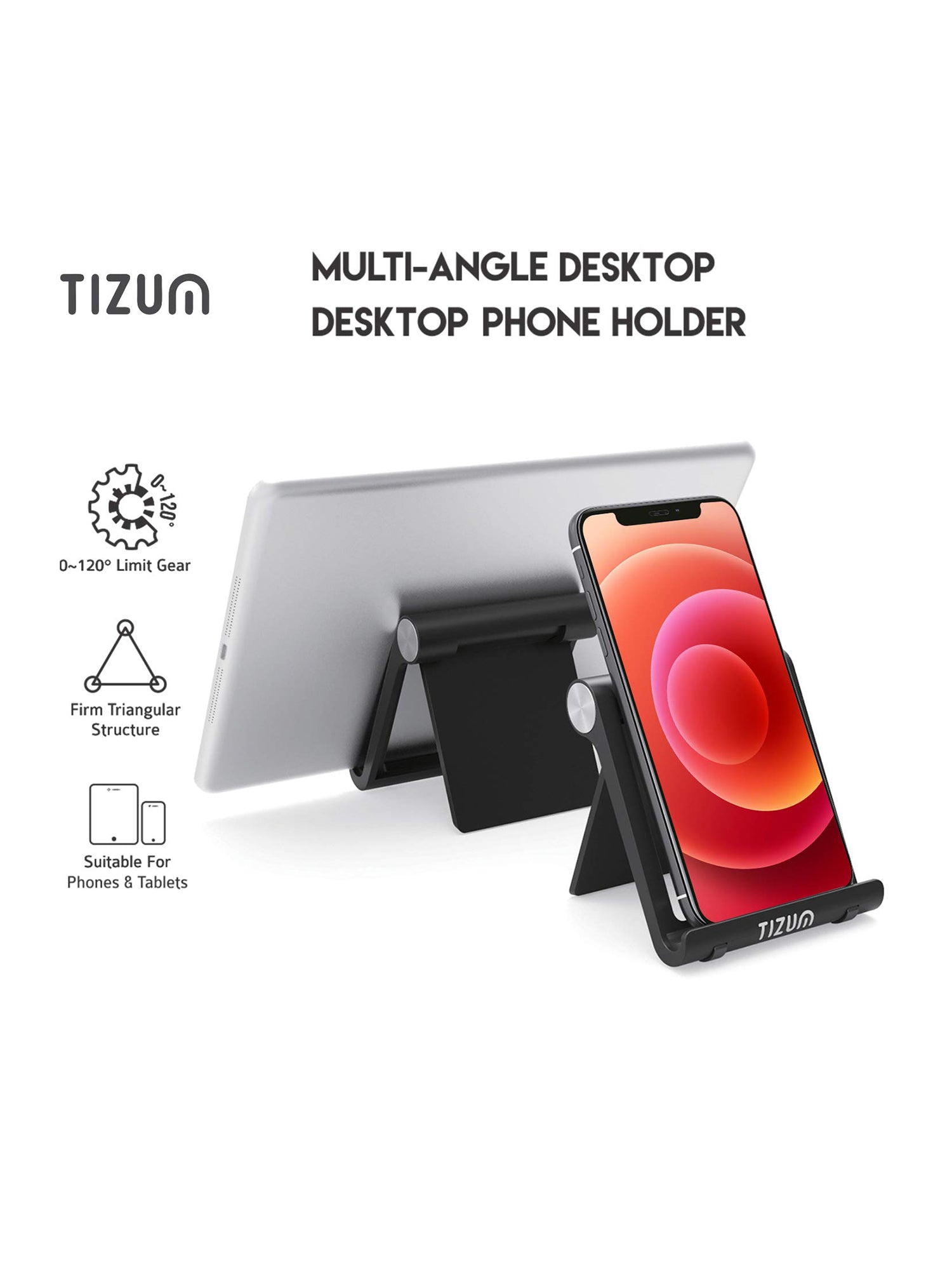 Foldable Tablet/Mobile Phone Stand Holder with Angle adjustments, Anti-Slip Pads
